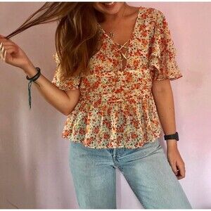 Zara Basic Collection Women Crop Floral Butterfly Sleeves Blouse . Size Medium